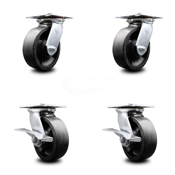 6 Inch Glass Filled Nylon Swivel Caster Set with Ball Bearings 2 Brakes SCC